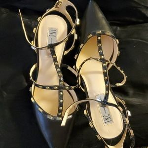 INC Carma Pointed Toe Studded Kitten Pumps